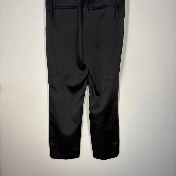 Black Satin Dress Pants Vintage Style Straight Leg Minimalist High Waist - Picture 10 of 12